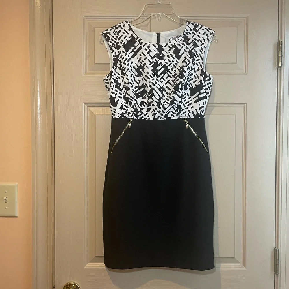 Kasper Black/White Sleeveless Dress w/Abstract Matching Jacket, Size‎ 2P and 4P